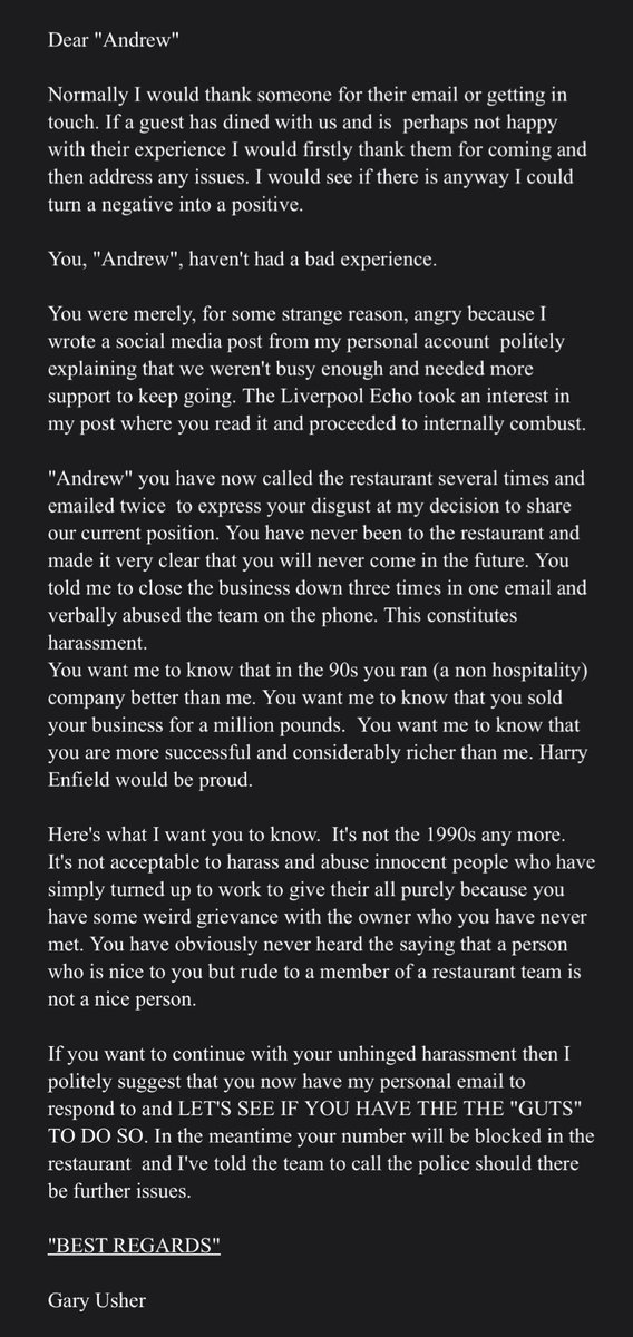 This morning I responded to rich angry Tech man