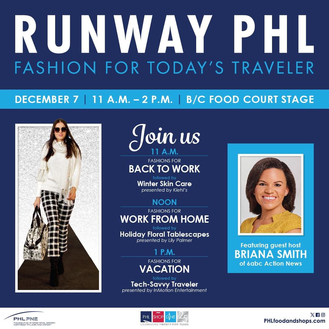 brianasmithnews's tweet image. GOOD MORNING!! 🌞 

The @PHLAirport annual fashion show is back this Thursday from 11-2 pm!

Can’t wait to watch the PHL employees work a different kind of runway! 

If you happen to be in the airport — stop by, say hi and see all the great styles!😃

#Philadelphia #PHL #airport