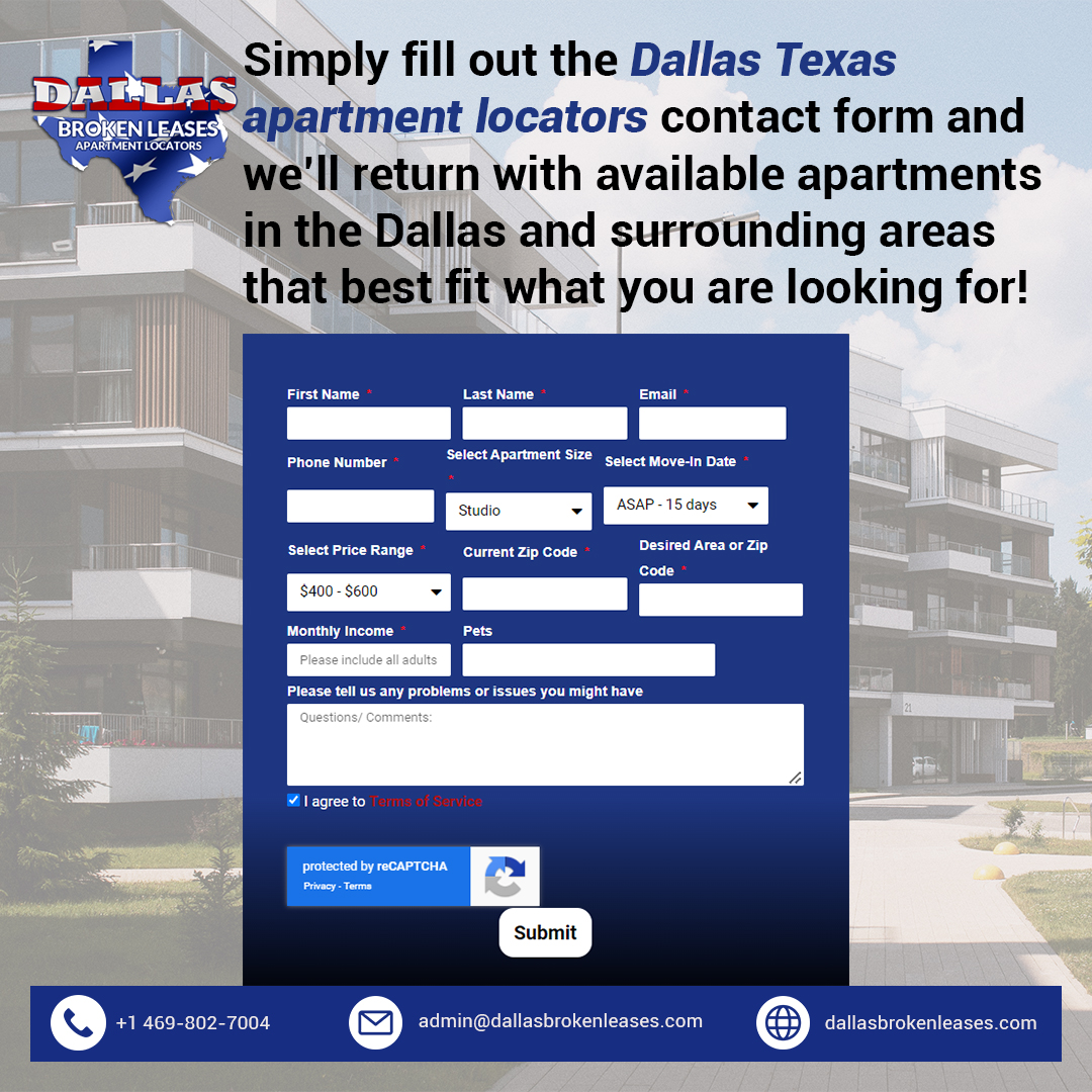 BrokenLeases's tweet image. Simplify your apartment hunt in Dallas, Texas! Just fill out our Apartment Locators contact form, and we&apos;ll do the rest.

Visit our website: dallasbrokenleases.com

#DallasApartments #ApartmentHuntingMadeEasy #DreamHomeSearch #DallasLiving #ClickToDiscover #Apartments
