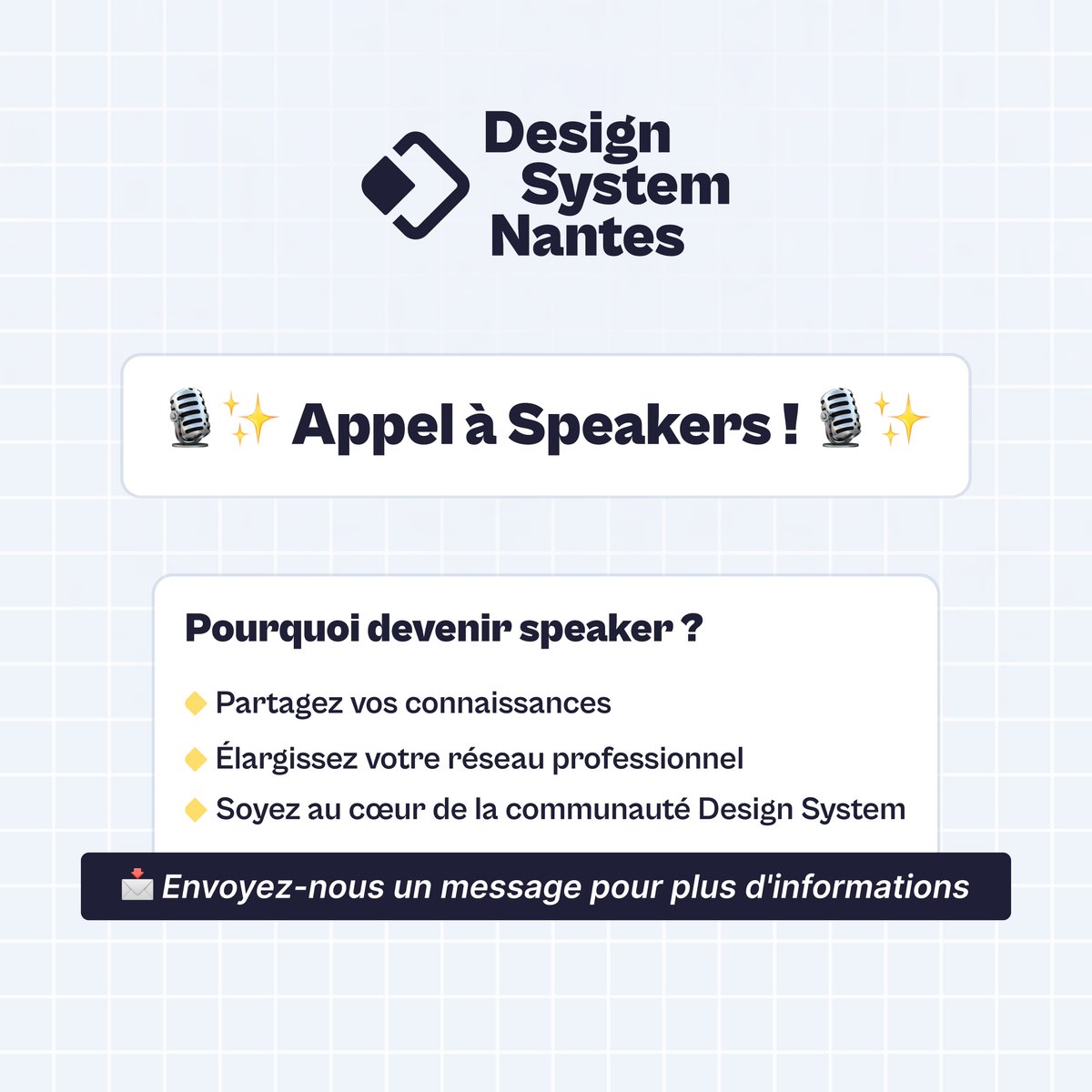 Rejoignez l'aventure ! 🚀 Nous recherchons des speakers passionnés pour les prochaines éditions de notre meetup. Si vous avez une expertise à partager, une histoire inspirante à raconter ou une vision à présenter, nous voulons vous entendre ! 🎙️ #AppelÀOrateurs #DesignSystems