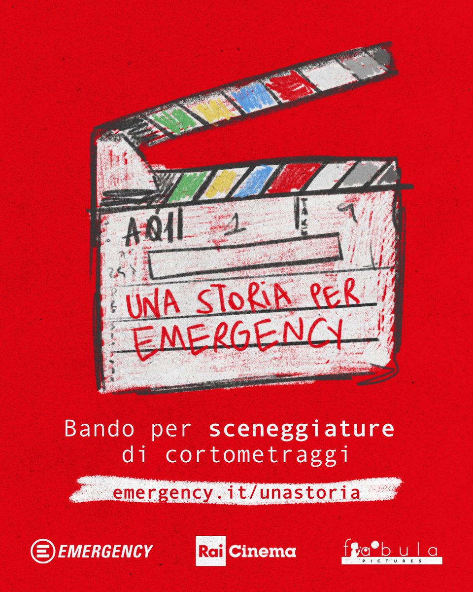 emergency_ong's tweet photo. La IV edizione di “Una storia per EMERGENCY”, il concorso per #sceneggiature di #cortometraggi dedicato a ragazzi e ragazze tra i 16 e i 25 anni, è online!
🎬Partecipa e promuovi insieme a noi una cultura di #pace. Tutte le info: https://t.co/Lcd5zqPzXk
@RaiCinema #FabulaPictures https://t.co/s4fPxc686q