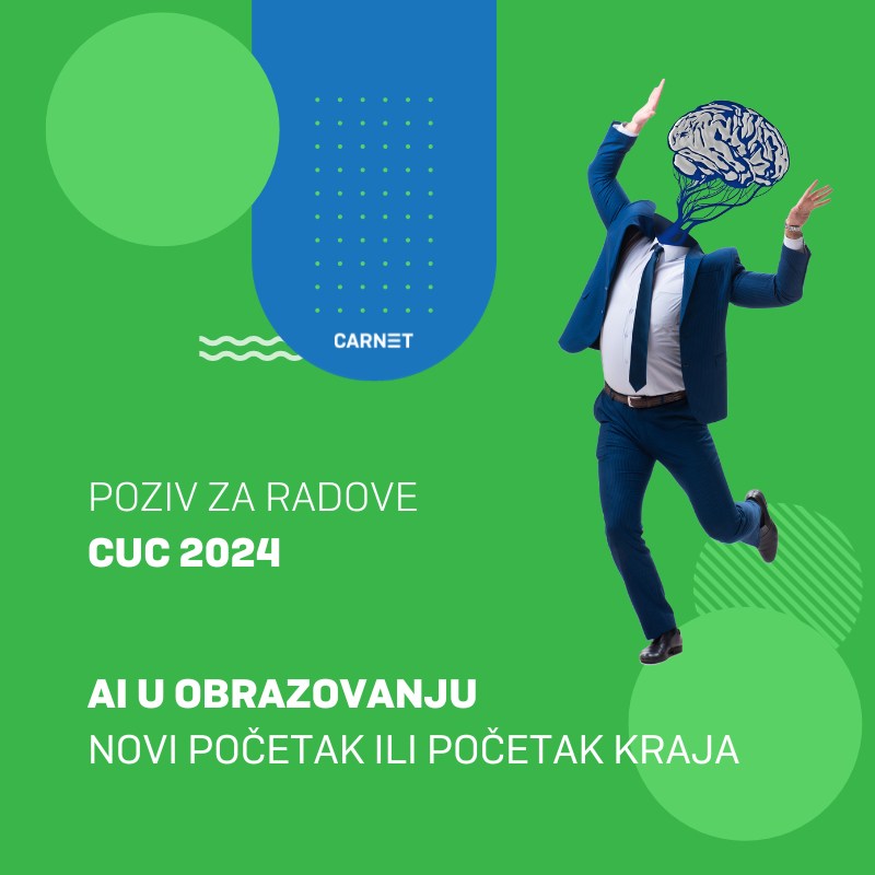 Od danas pa sve do 15. siječnja 2024. Vašom prijavom rada možete obogatiti program CUC-a kroz sljedeće formate:
- Interaktivno izlaganje
- Radionica
- Birds of a Feather (BoF)

Više detalja pronađite na stranicama konferencije cuc.carnet.hr.
