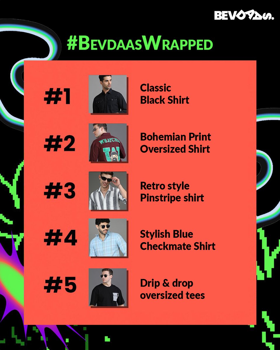 The most stylish playlist of the year just dropped! Tell us in the comments which one do you like? Shop now on bevdaas.com #Bevdaas #SpotifyWrapped #BevdaasWrapped #RetroOutfits #OversizedShirts #ShopNow #BlackShirt #BohoPrints #StreetStyle #Menswear