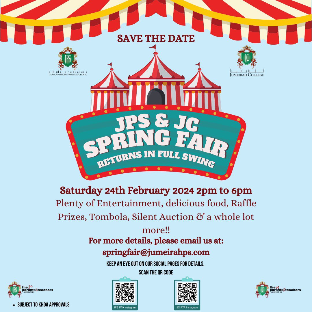 JumeirahCollege's tweet image. Save the date! #springfair2024