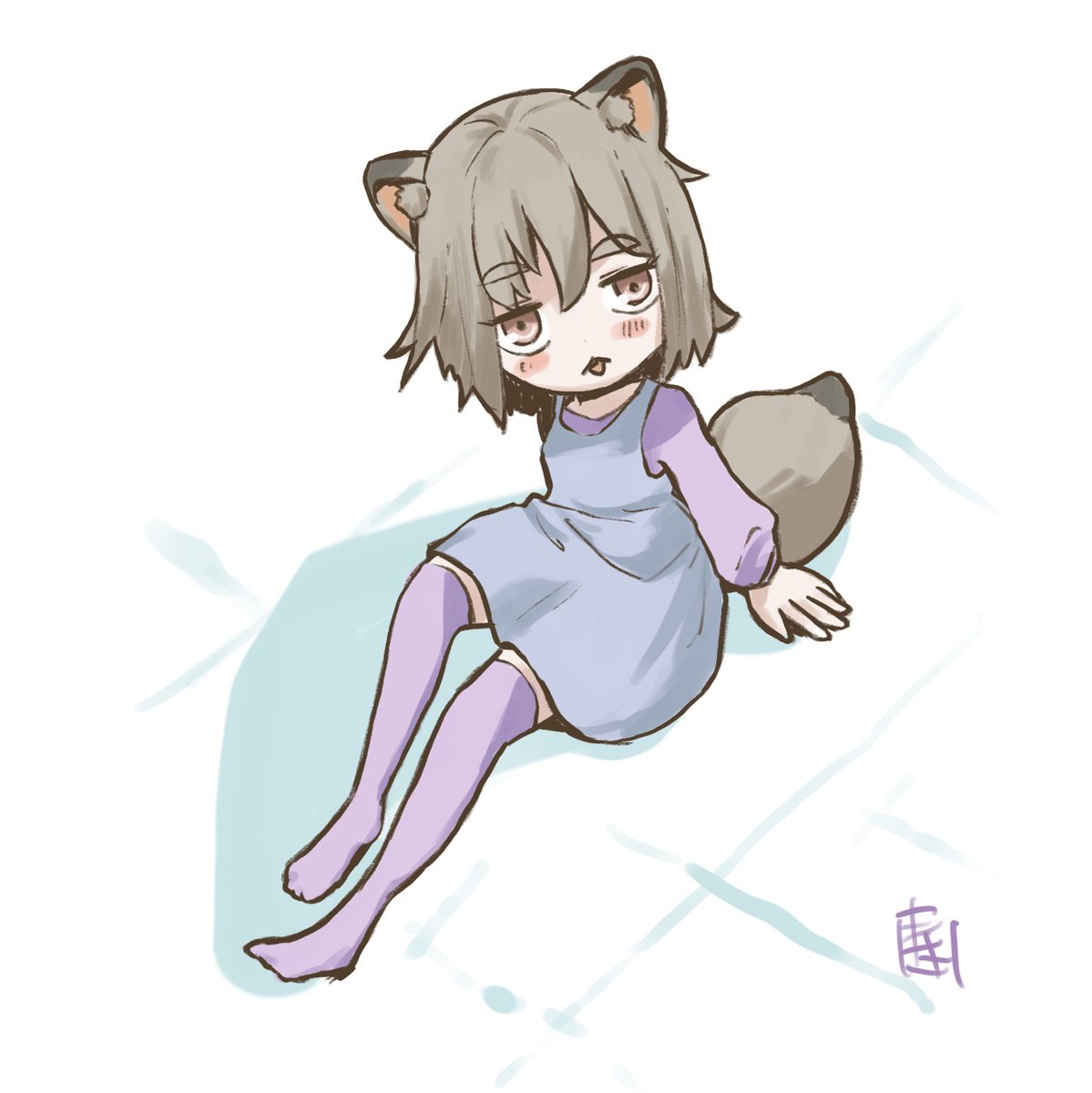 1girl animal ears solo thighhighs tail raccoon ears brown eyes  illustration images
