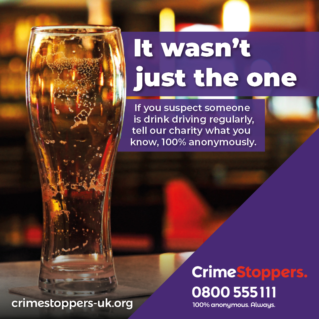 Last festive season, almost 9,000 drivers were caught drink or drug driving in the UK. Don't let drink or drug put someone you love in danger. If you suspect someone is drink or drug driving regularly, tell @CrimestoppersUK, 100% anonymously ow.ly/HMti50Qf3Ps