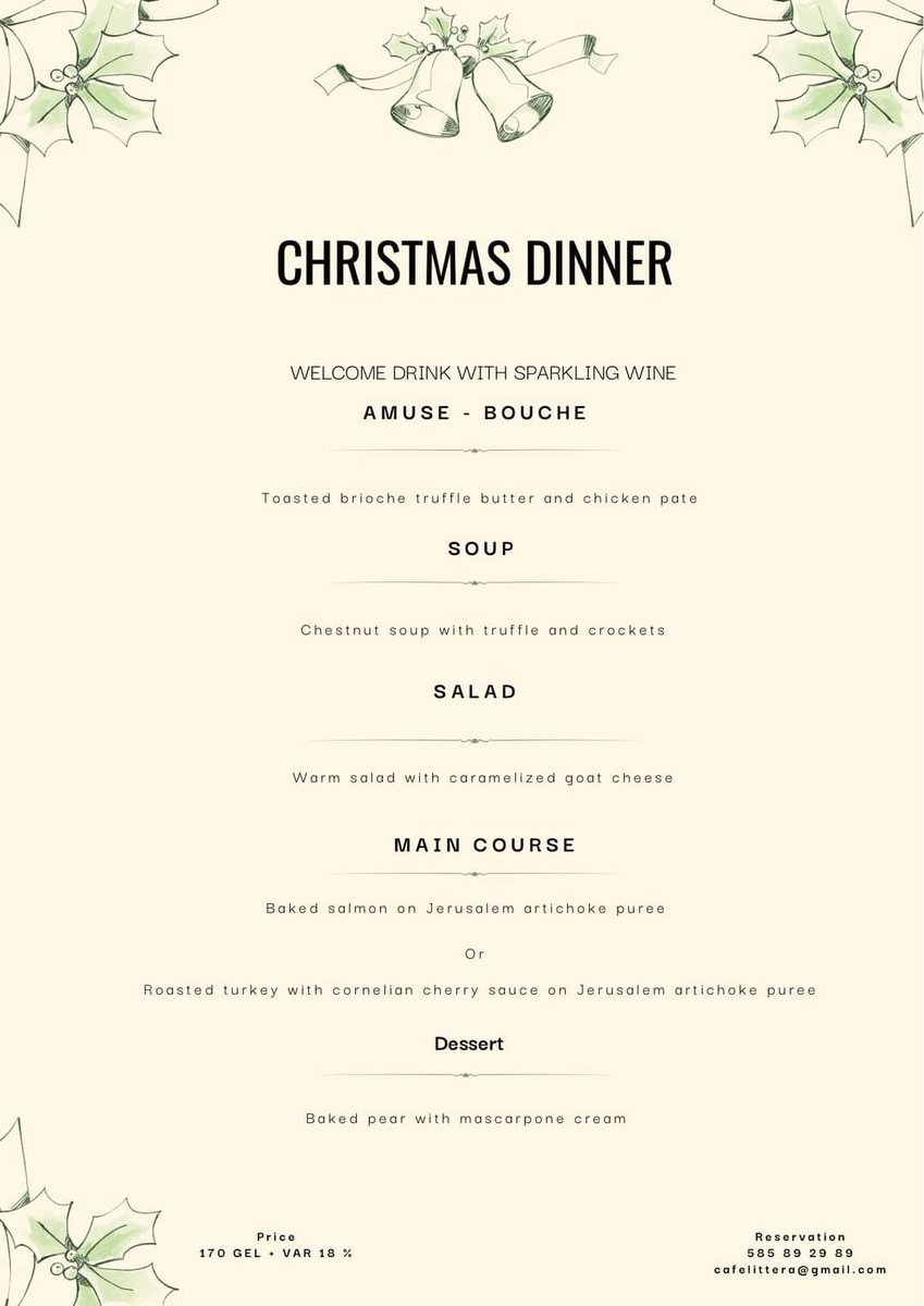ChefTekuna's tweet photo. On December 25, at 8 pm, a special menu from Chef Tekuna Gachechiladze.
📍 1 person - 170 GEL + 18% VAT
🛎 Reservation: cafelittera@gmail.com 577 14 63 92 / 585892989

More: https://t.co/1YgJO0HyEe https://t.co/3LDJmfXF1k