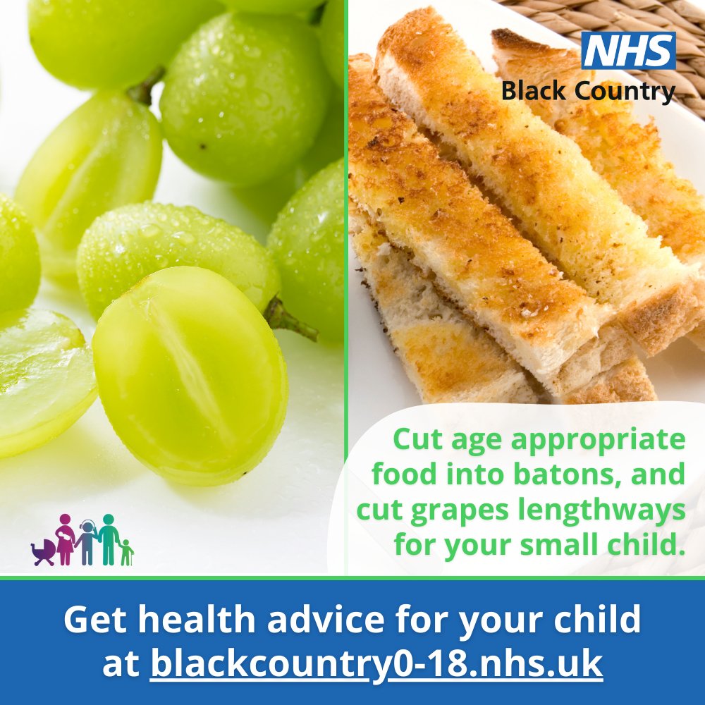 NHS Black Country Integrated Care Board (ICB) (@nhsinblkcountry) on Twitter photo Keep your small child safe by avoiding things like boiled sweets and whole nuts, cutting food into ‘batons’, and encouraging them to sit while they eat🍴
For more tips go to: blackcountry0-18.nhs.uk/parentscarers/… Keep your small child safe by avoiding things like boiled sweets and whole nuts, cutting food into ‘batons’, and encouraging them to sit while they eat🍴
For more tips go to: blackcountry0-18.nhs.uk/parentscarers/…