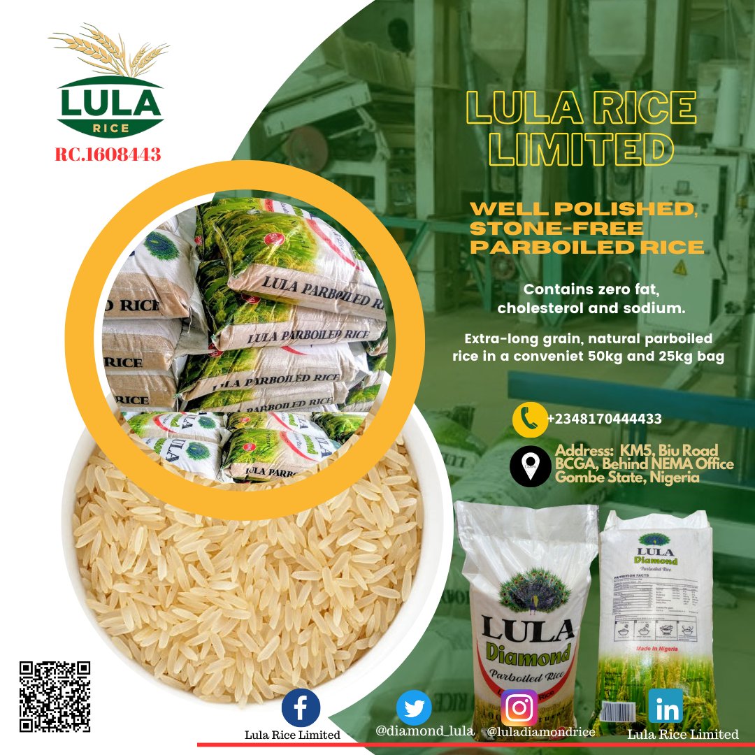 diamond_lula's tweet photo. One of the best and leading rice mill company in Nigeria #Lularicelimited #rice #parboiled #agribusiness #healthyfood #hygenically #Nigerian https://t.co/0OoqE5jQbe