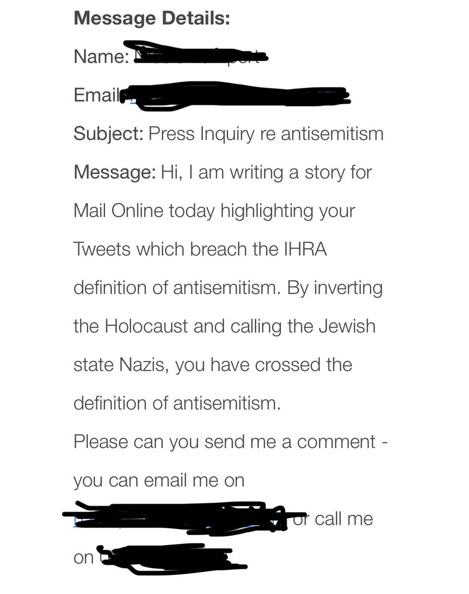 So @MailOnline is writing hit piece to falsely accuse me of antisemitism 4 daring to call out State of Israel’s extermination of 15000 Palestinians. See how they conflate ‘Israel’ with Jewish ppl & invoke ‘Holocaust’. They want my comment: “I Stand With Palestine. Do Your Worst”