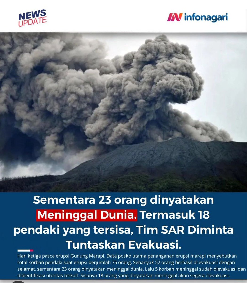oaseminang's tweet photo. Mohon doanya buat para adek adek pendaki yg belum ditemukan... Petugas gabungan masih menyisir gunung marapi untuk mencari para pendaki yang terjebak letusan gunung marapi Sumatera Barat
#prayformarapi https://t.co/Q9JIFJVyi8