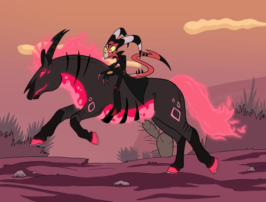 kysancatter's tweet photo. Here we go. I think this is not my last #HelluvaBoss #fanart
#Blitzo got his own #hellhorse gifted by #Stolas and take happy his first ride. https://t.co/lMAKlF33Is