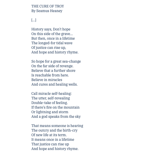 The Cure of Troy, Seamus Heaney