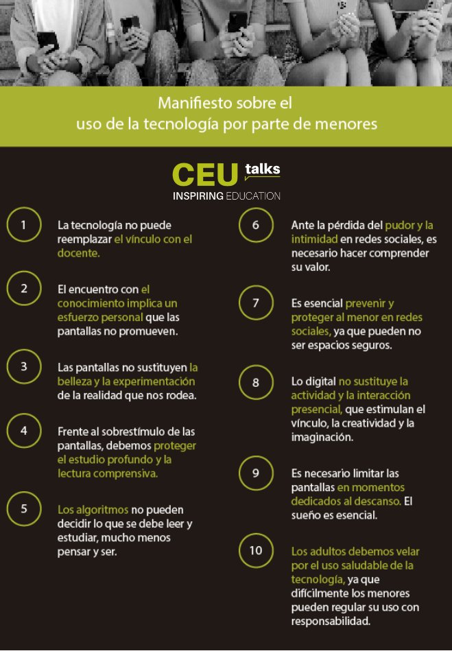 CEU (@fundacionceu) on Twitter photo Compartimos el Manifiesto de <a href="/Colegios_CEU/">Colegios CEU</a> sobre tecnología y niños, un tema de actualidad que nos preocupa y ocupa, y que hemos tratado con reconocidos expertos en #CEUTalksPantallas.
Si no pudiste asistir, puedes ver la mesa redonda aquí 👉 youtube.com/live/Ap1-H9I2S… Compartimos el Manifiesto de <a href="/Colegios_CEU/">Colegios CEU</a> sobre tecnología y niños, un tema de actualidad que nos preocupa y ocupa, y que hemos tratado con reconocidos expertos en #CEUTalksPantallas.
Si no pudiste asistir, puedes ver la mesa redonda aquí 👉 youtube.com/live/Ap1-H9I2S…