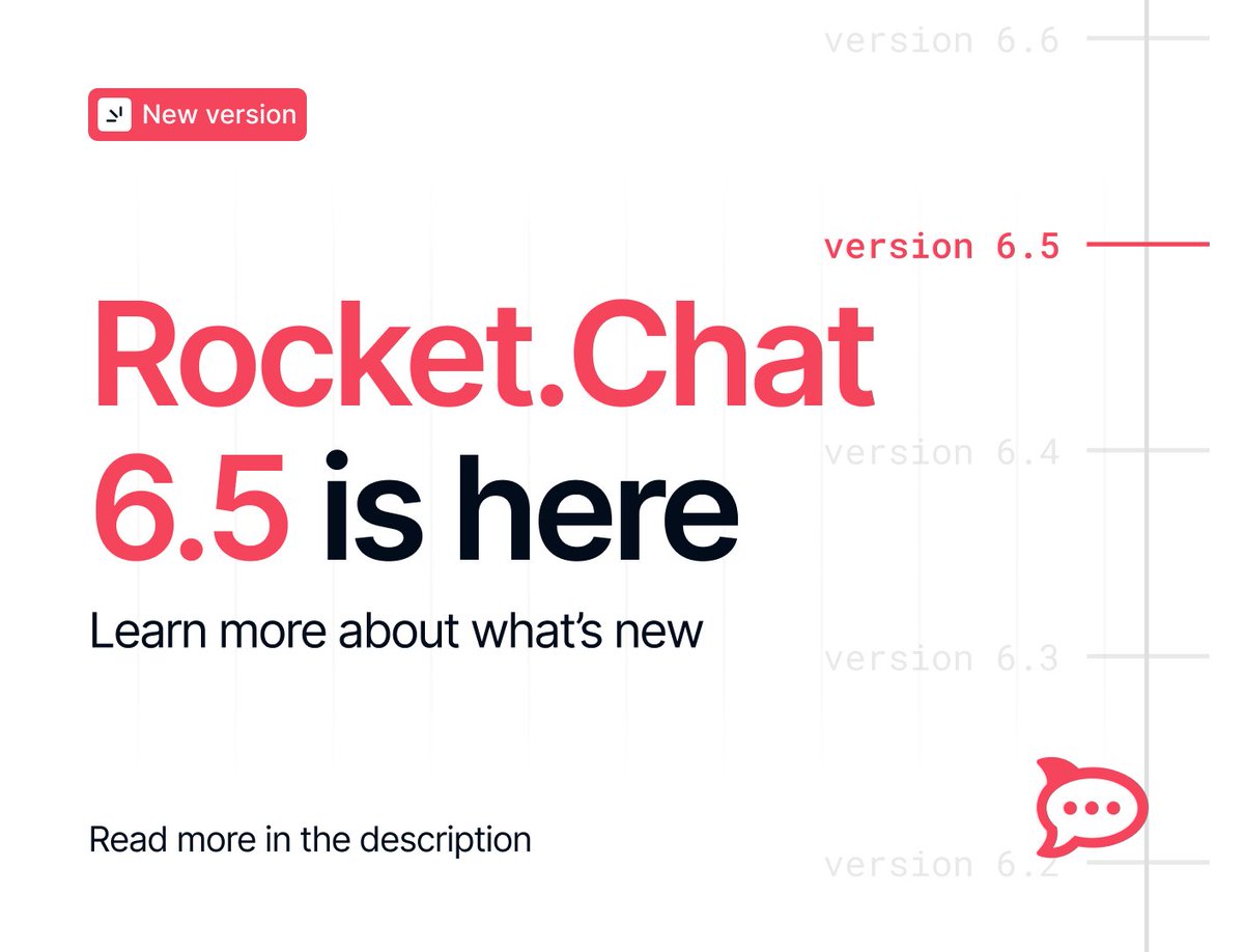 Forever free access to premium features & an attractive new paid plan.: @rocketchat 6.5 is now available! 🥳 Learn more and update your workspace! 👉 bit.ly/46FgNh3