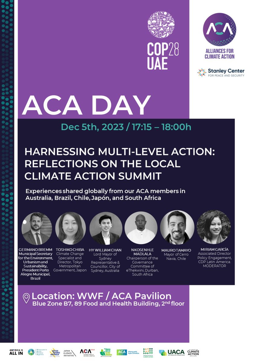 Today is #ACADAY in #COP28 Learn about the experiences of the municipalities with  speakers from Porto Alegre, Brazil; Cerro Navia, Chile; Sydney, Australia; eThekwini, Durban; South Africa &amp; Tokyo at 17.15 in WWF / ACA Pavilion or Livestreaming: youtube.com/watch?v=gkXJkV…