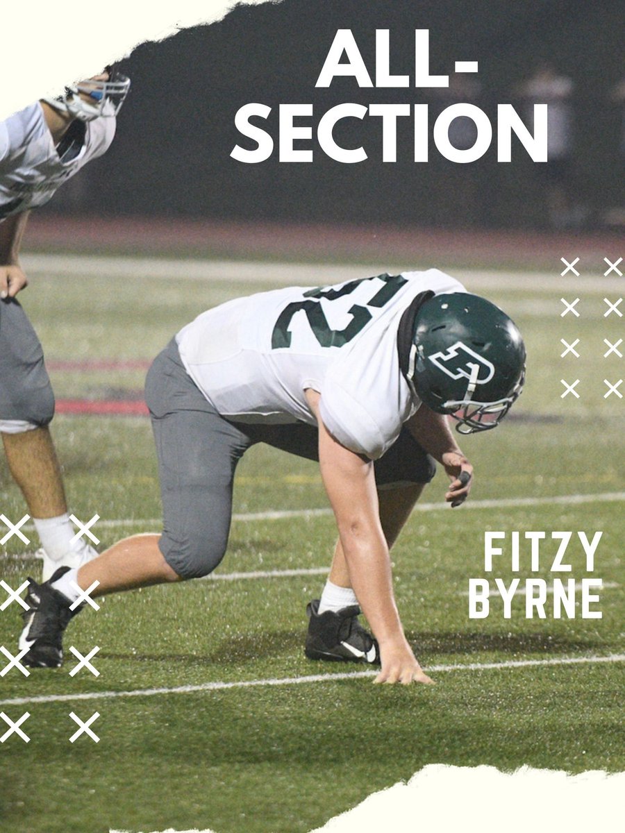 Our first All Section selection is
Senior Captain Fitzy Byrne 
OL/DL #52
A relentless two-way starter, Fitzy anchored the line on both sides of the ball finishing with career totals of 88 tackles and 5.5 TFL
#PvilleFootball #FamilyTraditionPride