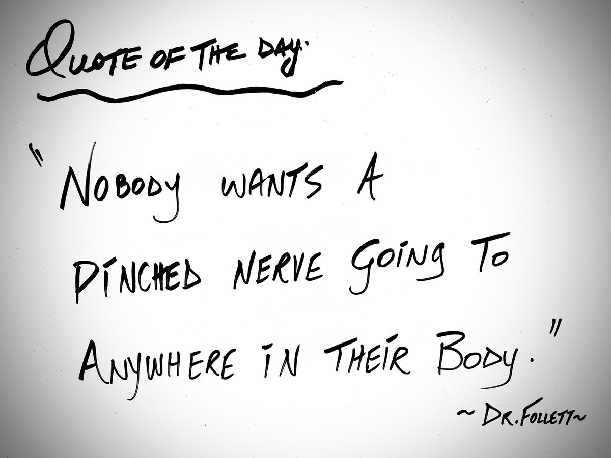 DrRandyFollett's tweet image. #Quote of the day 
at LakeView Chiropractic:

“Nobody wants a pinched nerve
going to anywhere in their body.”
~Dr. Follett 

#AllSystemsAtOptimum 
#AlignmentMatters 

#Health 
#Hope
#Chiropractic