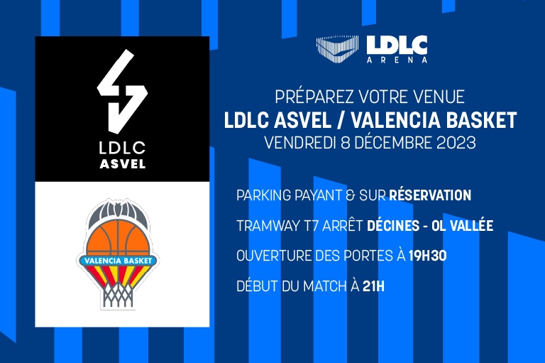 LDLC_Arena's tweet photo. 𝗝-𝟯 : Pour la 13ème journée d'@EuroLeague, la team @LDLCASVEL reçoit @valenciabasket à la LDLC Arena.⚡ 

Préparez votre venue. ⤵️
🕓Ouverture des portes à 19h30
🅿️ Pensez à réserver votre parking en amont

ℹ️  Plus d'infos et programme : https://t.co/2S7s93cyi8 https://t.co/a8JntAxrvj