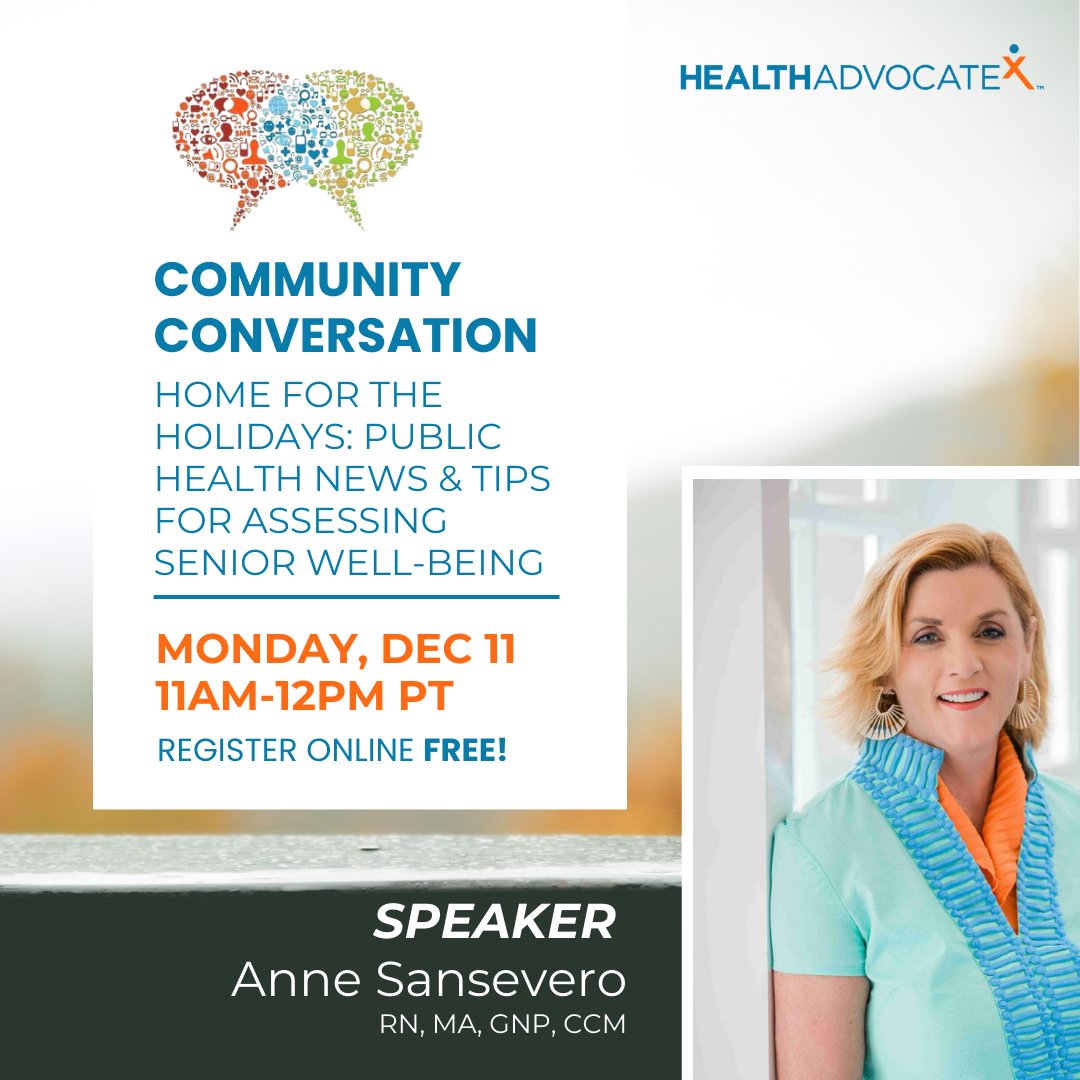 Our Community Conversation is Monday, December 11, from 11am-12pm. Members, register online for free at lnkd.in/gJEP-UGcIn! This segmen, Anne Sansevero from <a href="/HealthSenseLLC/">Anne Sansevero</a>  will discuss  the healthcare of older generations during the holidays.