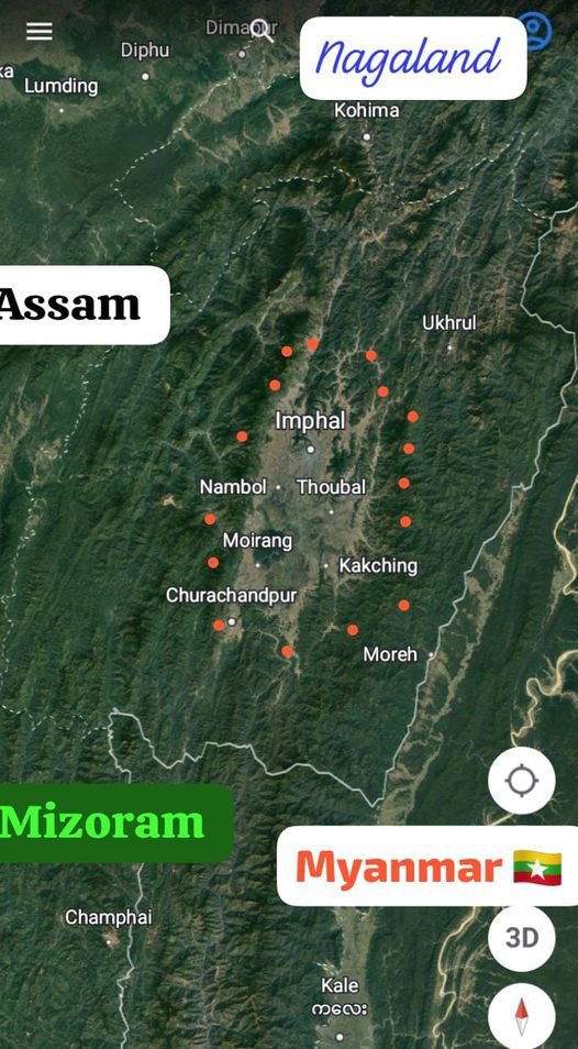 nareshchandra_1's tweet photo. Isn’t it hypocrisy to encircle the valley with strategically located camps of their militia and then cry when others set up camps as per their logistics and strategic needs? 
Why did GoI and GoM entertain this circling of the valley in the first place? Was it all a very well planned strategy right from the beginning on part of these separatist forces??
#KukiLiesXposed #KukiAtrocities