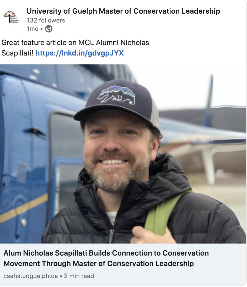 Master of Conservation Leadership Program (U of G) (@conservationug) on Twitter photo Did you know that <a href="/UofG/">University of Guelph</a> Master of Conservation Leadership is first graduate program of its kind designed for conservation professionals in Canada? We would love to have you be part of our community. Learn more here about alum Nick Scapillati's experience:
csahs.uoguelph.ca/news/2023/10/a… Did you know that <a href="/UofG/">University of Guelph</a> Master of Conservation Leadership is first graduate program of its kind designed for conservation professionals in Canada? We would love to have you be part of our community. Learn more here about alum Nick Scapillati's experience:
csahs.uoguelph.ca/news/2023/10/a…