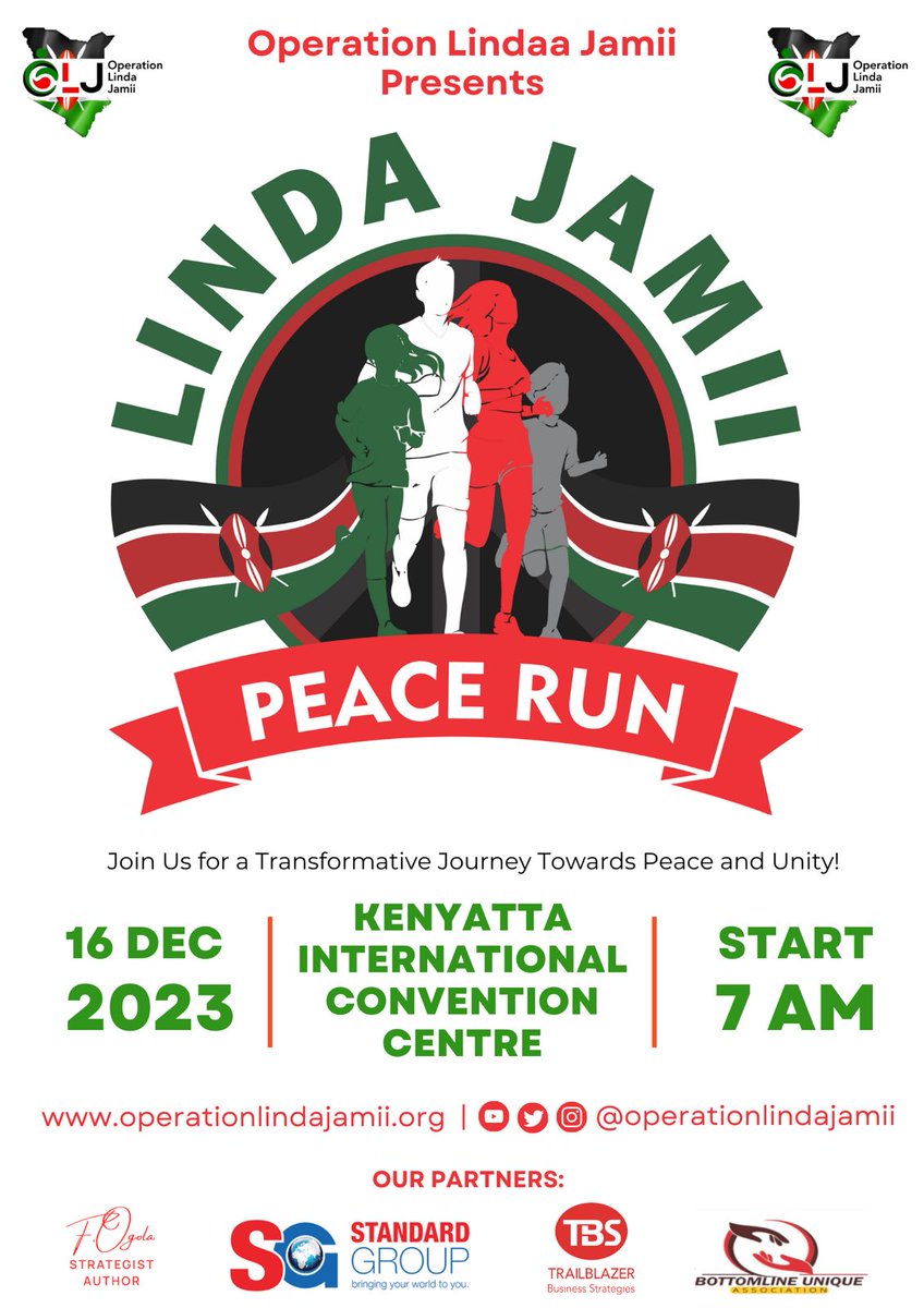 StandardKenya's tweet photo. 🏃♀️🏃♂️🌍🕊️
Join us on December 16th, 2023, for the Linda Jamii Peace Marathon. Let's run together through the heart of Kenya, spreading the message of peace and solidarity.
#LindaJamiiPeaceMarathon #UnityInKenya #RunForPeace #RunForPeace 🇰🇪🏅 https://t.co/Ihw0atOsdt