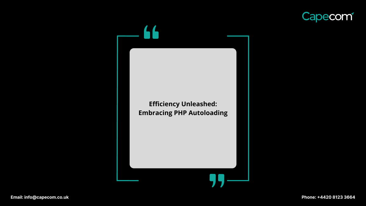 capecom_uk's tweet photo. Autoloading in PHP simplifies code management by automatically loading classes when needed. Say goodbye to manual includes and requires! Streamline your workflow and improve efficiency with PHP autoloading!
#PHP #Autoloading #CapecomSolutionsinUK #SoftwareCompanyInUK https://t.co/QEydSFSqBQ