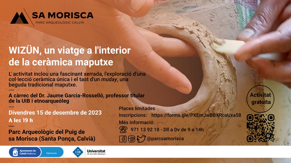 parcsamorisca's tweet photo. Wizün: viatge  a l'interior de la ceràmica maputxe. De la mà del Dr. Jaume Garcia-Rosselló coneixerem a les  darreres alfareres maputxes. 🏺 A més explorarem la seva ceràmica i tastarem una beguda  tradicional maputxe.

Activitat gratuïta. Inscriu-te: https://t.co/yJMmGbk5Ys https://t.co/TVNPdmvGqF