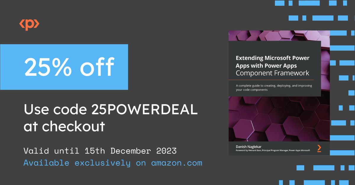 DanzMaverick's tweet image. Packt is offering 25% off on my book. 

Use code 25POWERDEAL on Amazon to get your discount.

👉 Visit: packt.link/VmfGS

You can also check out other Microsoft titles on discount here - packt.link/ESrKP

#microsoft #powerapps #powerappscomponentframework #dataverse
