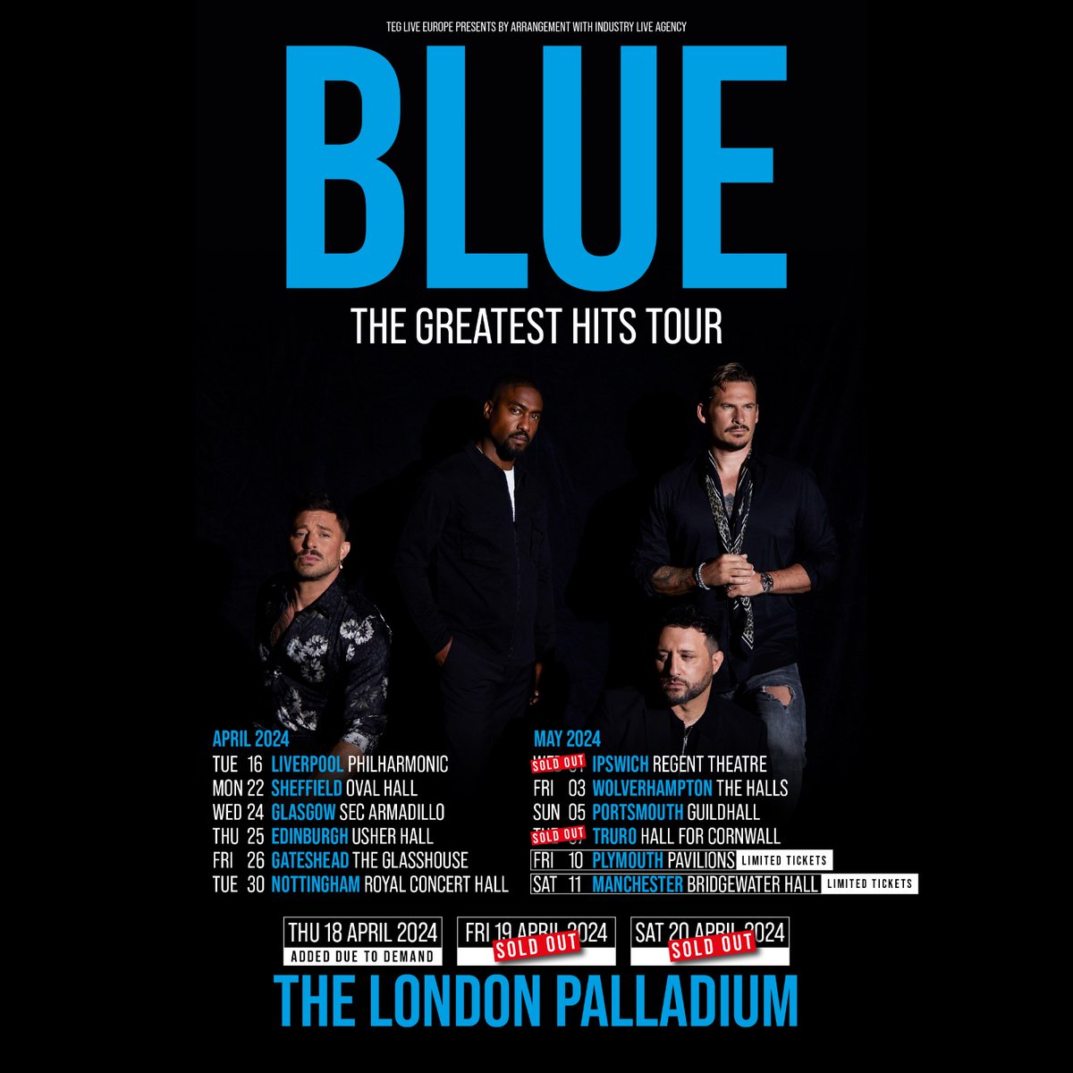 New date alert! We've released a new date for Thursday 18th April 2024 at the @LondonPalladium on our #GreatestHitsTour – tickets are available on Friday at 10.00am (GMT) at officialblue.com 🎟️