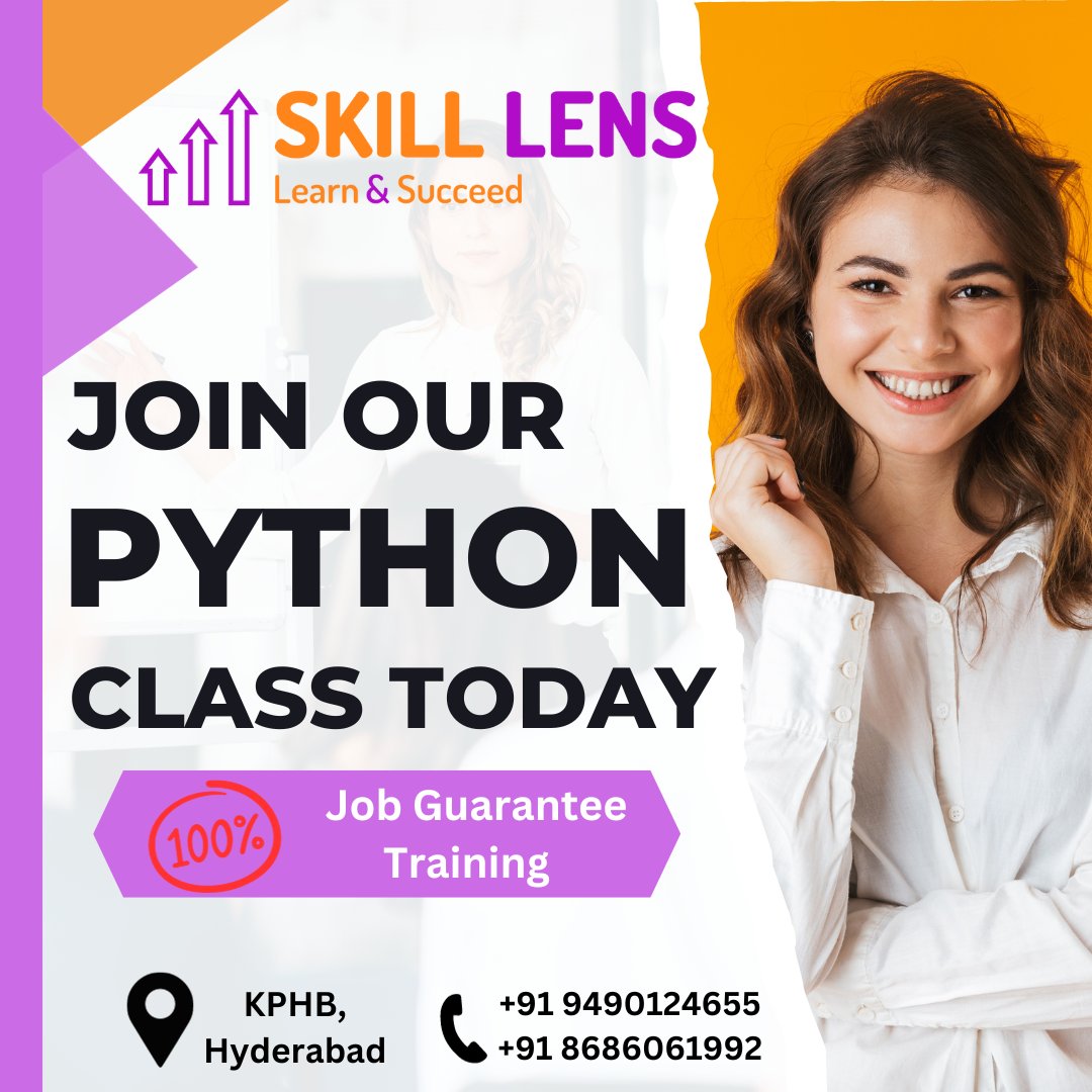 skilllens's tweet image. We Provide Training with 100% Job Python Full Stack
Reach US :
094901 24655
+91 8686061992
skilllens.com
#python #pythonfullstackdeveloper #pythonfullstack
#pythoncourse #SkillLens #Hyderabad #KPHB #kphbcolony #freshers #freshersjobs #jobalert #jobopportunity #jobhunt