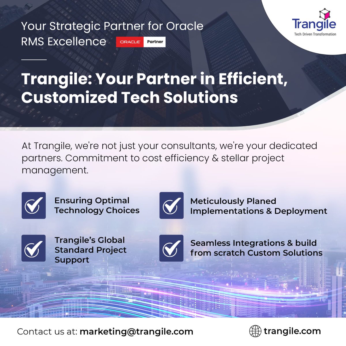 TrangileService's tweet image. Empower your retail enterprise with Trangile&apos;s unrivaled expertise in Oracle RMS.🌟 

 Connect with us: marketing@trangile.com

 #RetailTech  #OracleRMS #TrangileExcellence