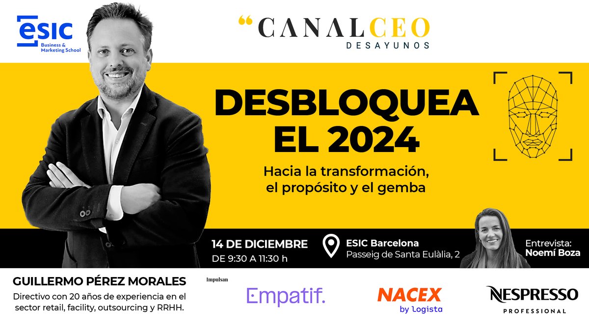 ☕️ ¡Ya está aquí el último Desayuno @canalceo del año en #ESICBCN!

💼 Prepárate para reinventar el juego empresarial en el 2024 junto con @gpmoralesnet .

📅 14 diciembre 
⏰ 9:30h a 11:30h
📍 Campus Universitario

👉 Inscríbete: cutt.ly/swPQY6xD