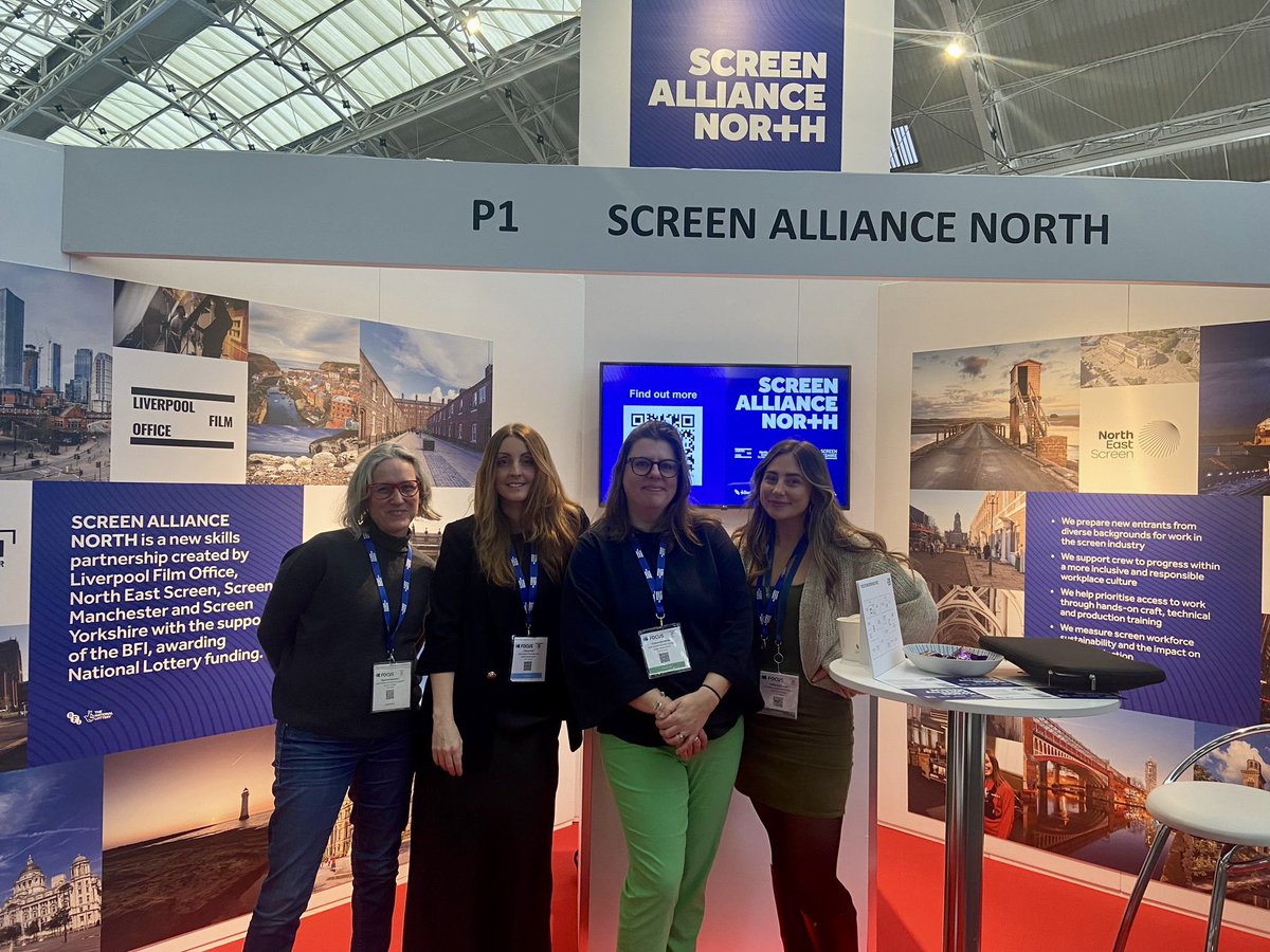screenyorkshire's tweet photo. 🎬ACTION! Meet the SCREEN ALLIANCE NORTH team and our Film Office at stand P1 @tlgfocus, with partners @FilmLiverpool @nescreen_ & @Screen_Mcr.
Talk to us about locations, crew, studios and facilities. SAN is a @BFI Skills Cluster supported by #NationalLottery Funding. #FOCUS23 https://t.co/R7RXGb9Y6J