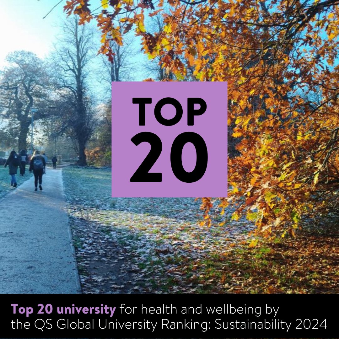 News: We are delighted that UEA has been named in the top 20 for health and wellbeing (joint 14th) in the @TopUnis QS World University Rankings for Sustainability 2024. This is a recognition of our work for the wellbeing of our students and wider society. #QSWUR