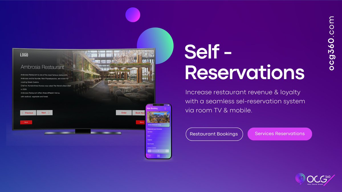 Ocg360platform's tweet photo. Increase #restaurant #revenue and loyalty with the OCG360 #guestexperience and #touchlessservice #platform.

Book a DEMO 
welcome@ocg360.com

https://t.co/NNRvFsWjpD

#TouchlessService #SelfReservations #Reservations #GuestExperience #HotelAutomations #HotelTech #digitalsolutions https://t.co/Xf3ruzFUrG