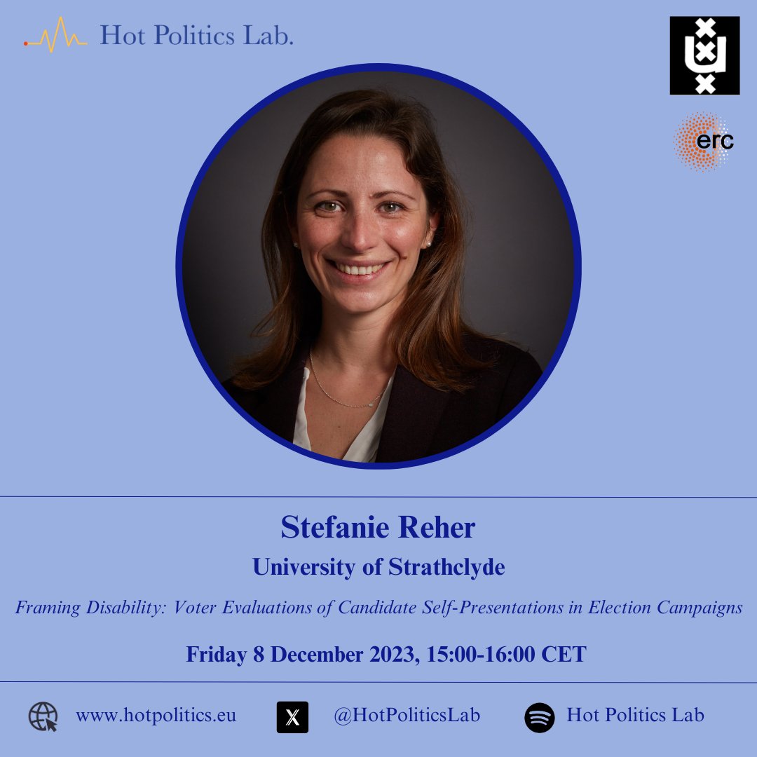 This Friday (08.12), get ready to dive into the world of election campaigns with our guest @stefanie_reher from @UniStrathclyde. Join us for her talk on political candidate self-representation at the #HotPoliticsLab in REC-B9.22 or online via teams.microsoft.com/dl/launcher/la…