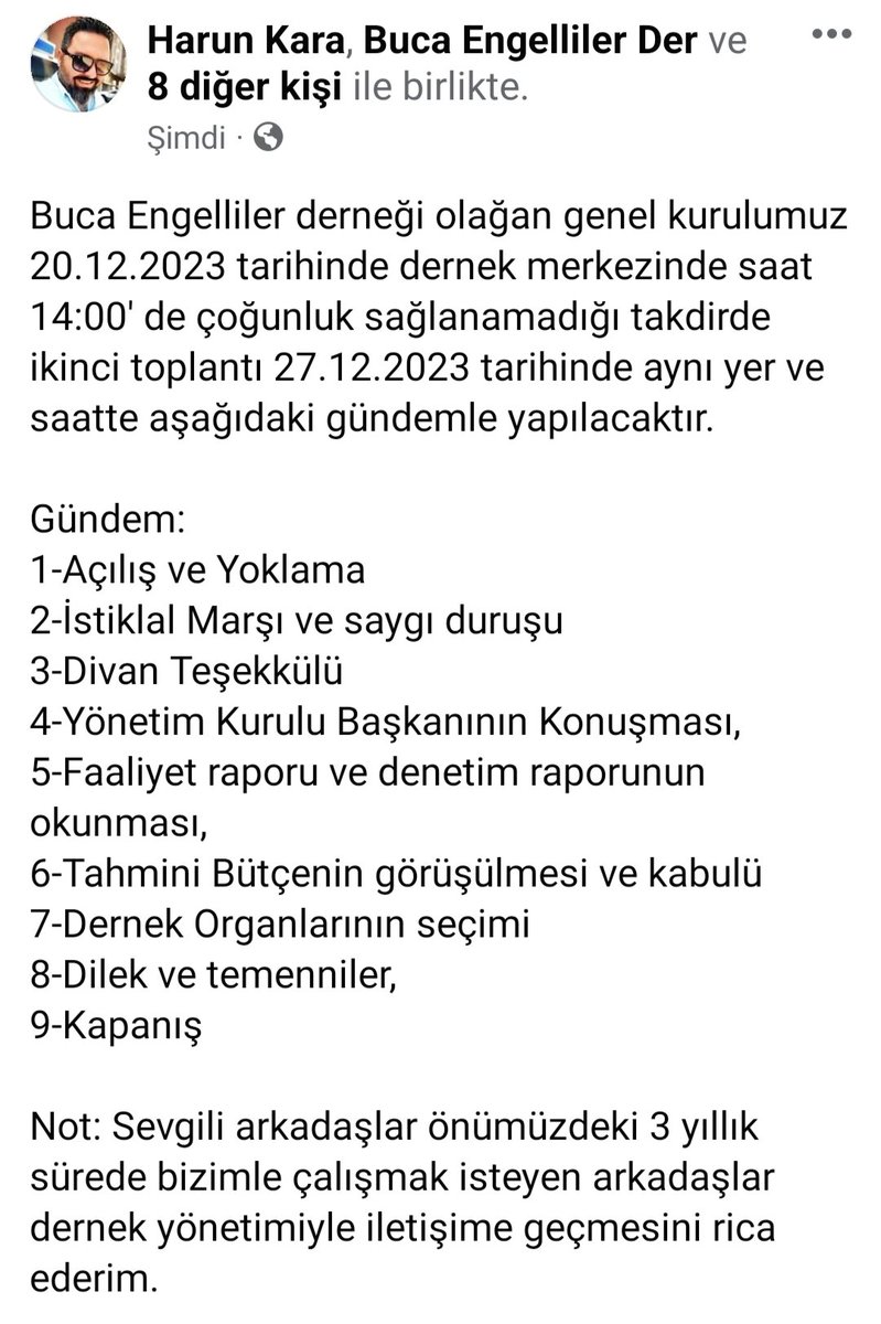 BucaEnDernegi's tweet photo. Buca Engelliler derneği olağan genel kurulu 21.12.2016 tarihinde dernek merkezinde saat 14:00' da çoğunluk sağlanamadığı takdirde ikinci toplantı 29.12.2016 tarihinde aynı yer ve saatte aşağıdaki gündemle yapılacaktır.
G https://t.co/d4u9U9kBXZ