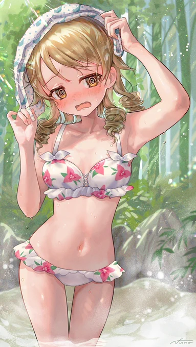 #くそ寒いので水着絵を貼る水着と温泉でぽかぽか 