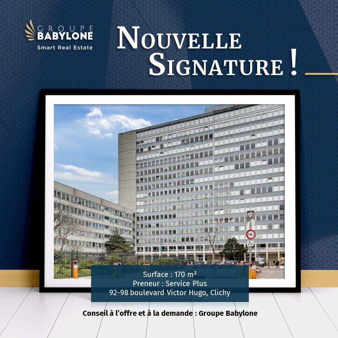 La société SERVICES PLUS vient de prendre à bail une surface de bureaux de 170 m² au 92-98 boulevard Victor Hugo, à Clichy.

Cette transaction a été réalisée par le département Île-de-France Ouest de Groupe Babylone, conseil des deux parties.