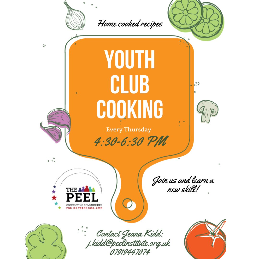 Join us every Thursday 4.30pm - 6.30pm for Youth Club Cooking! Learn a new skill and cook a delicious homecooked meal.

Please contact Jeana Kidd for more info:
j.kidd@peelinstitute.org.uk
07919 447074

#youthclub #ThePeelInstitute
#connectingclerkenwell #EC1 #Clerkenwell