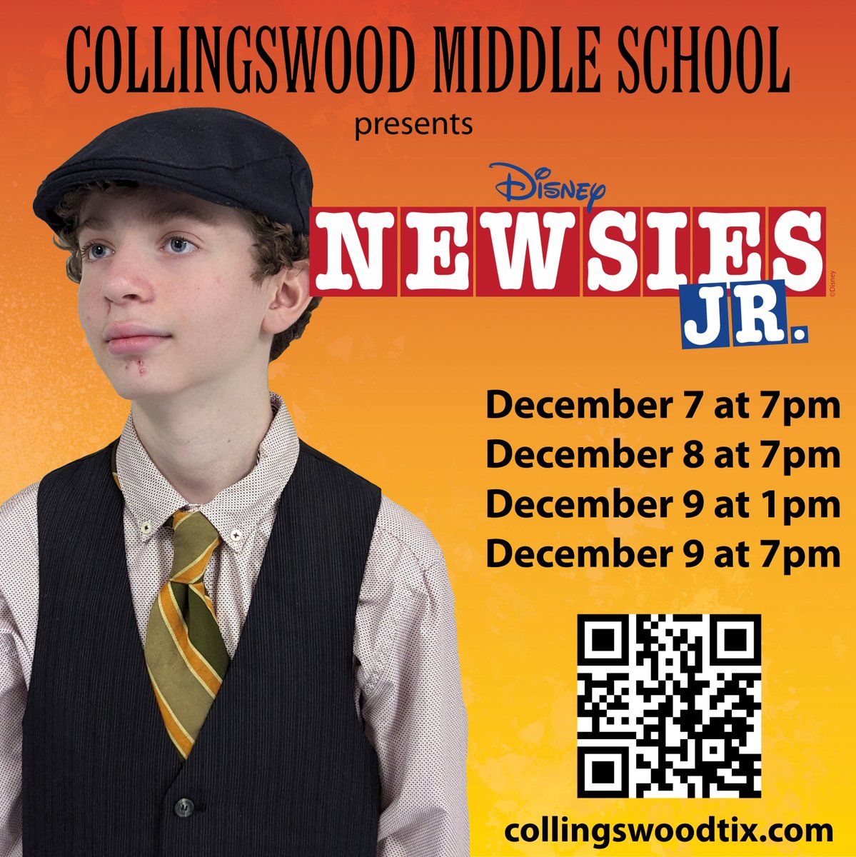 "Now is the time to seize the day. Stare down the odds and seize the day."

Oliver plays the bright and brainy Davey in NEWSIES JR. this weekend! Watch him lead the charge with our Blue Cast on December 7 at 7pm and December 9 at 1pm.

🎟 collingswoodtix.com