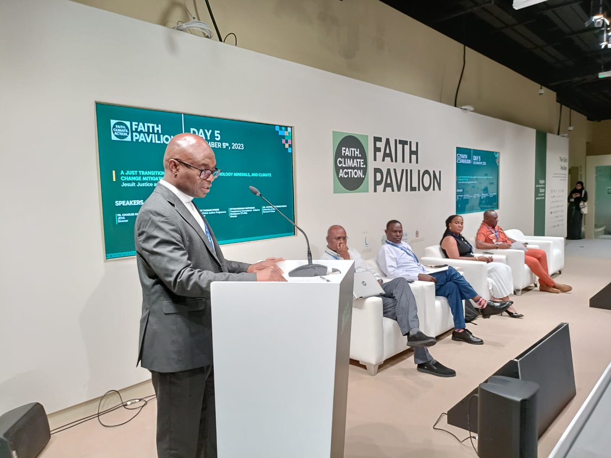 JENA_Africa's tweet photo. LIVE NOW - JOIN THE https://t.co/Wby2tiTmwG. Charles Chilufya S.J opens the session on A Just Transition for Africa: Mining for Climate Change Mitigation – Ethical Perspectives at COP 28 Faith Pavilion. 
Join now: https://t.co/w5HxpSy0iJ
Join now: https://t.co/BATnLEbStK https://t.co/4OY3VFFCM7