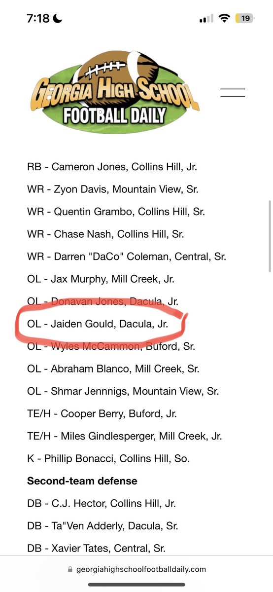 Honored to made the 8-AAAAAAA All Region List @DaculaFB @DirtyDacSports @DaculaRecruits @coachStan8 @coachemupallday @bigka54 @GDPsports