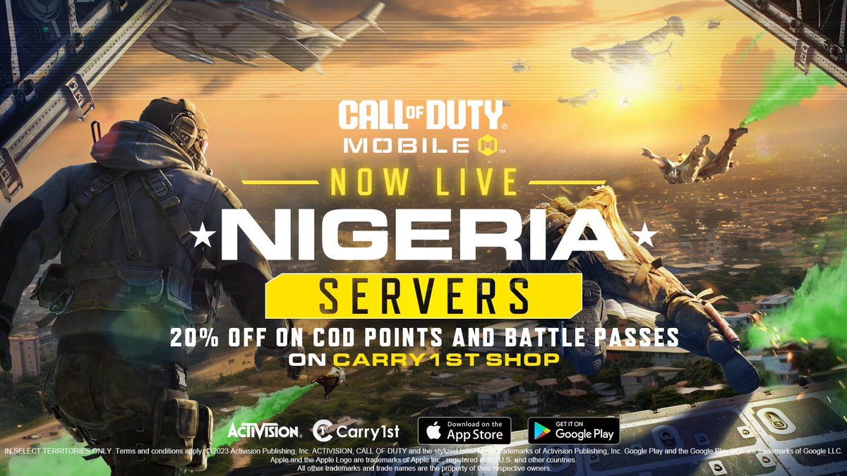 🚨Nigeria servers are LIVE NOW in #CODMobile🚨 We are excited to announce that in collaboration with @carry1st, players across Nigeria can now enjoy their own dedicated server and play with others around the world! 🔗: bit.ly/codm-carry1sts…