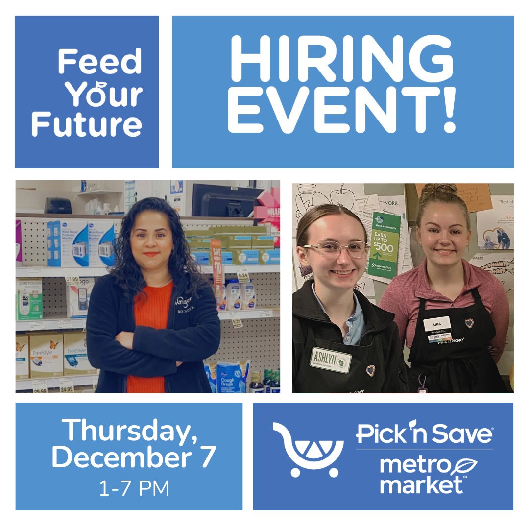 Join our team! And learn about the benefits available to Pick ‘n Save and Metro Market associates at our ALL STORE #HIRING EVENT on Thursday, 12/7, from 1-7 p.m. 📅 Find open positions, applications, and more details here: thekrogerco.com/careers/ #WereHiring #KrogerCareers