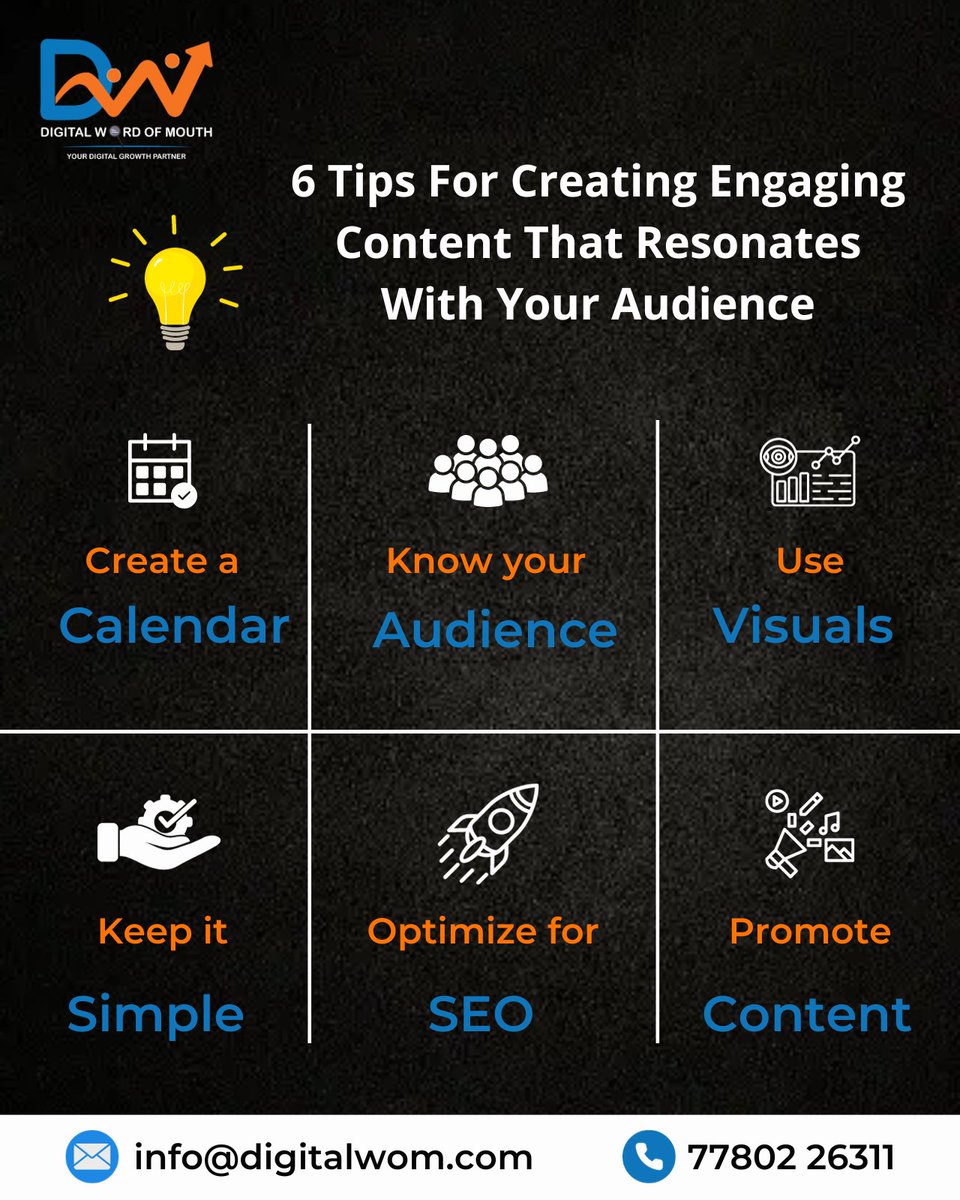 digital_wom's tweet photo. Creating content that resonates with your audience is key to building a strong online presence. Follow these tips to create engaging content that your audience will love!
 #contentcreationtips #contentmarketing #digitalmarketing #socialmediamarketing #contentstrategy https://t.co/PIBK7OCq5u
