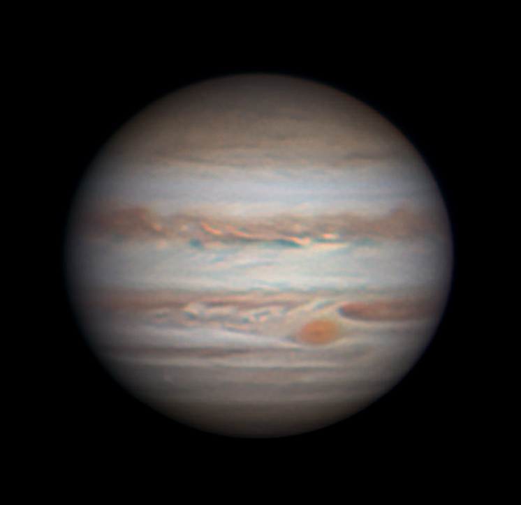 erfmufn's tweet image. Jupiter tonight with the C11 and the QHY200M camera. Turbulent seeing with a few ok patches. But I'm always happy if I can see a few small storms and a bit of detail inside the shrinking Great Red Spot. 🔴 #astrophotography