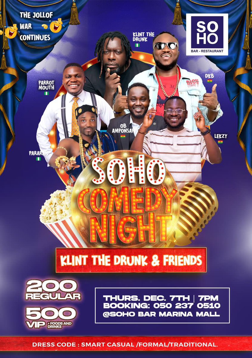 Ghana 🇬🇭 vs Nigeria 🇳🇬 
The Jollof battle is on at <a href="/Sohorestaurant_/">SOHO BAR/RESTAURANT</a> This Thursday, be there!!! #TheJollofBattle
